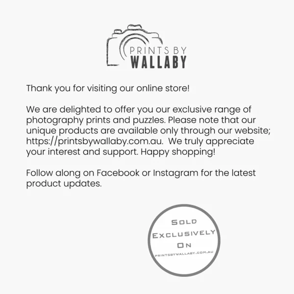 Photography art and products sold exclusively on https://printsbywallaby.com.au